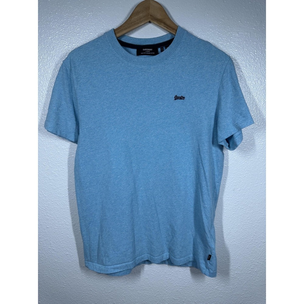 Superdry Studios Shirt Mens‎ Medium Light Blue Heather Organic Cotton Logo Tee